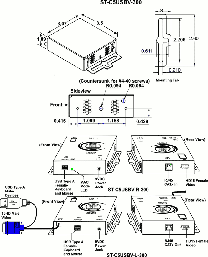 USB KVM Extender via CAT5, up to 300 feet (ST-C5USBV-300)